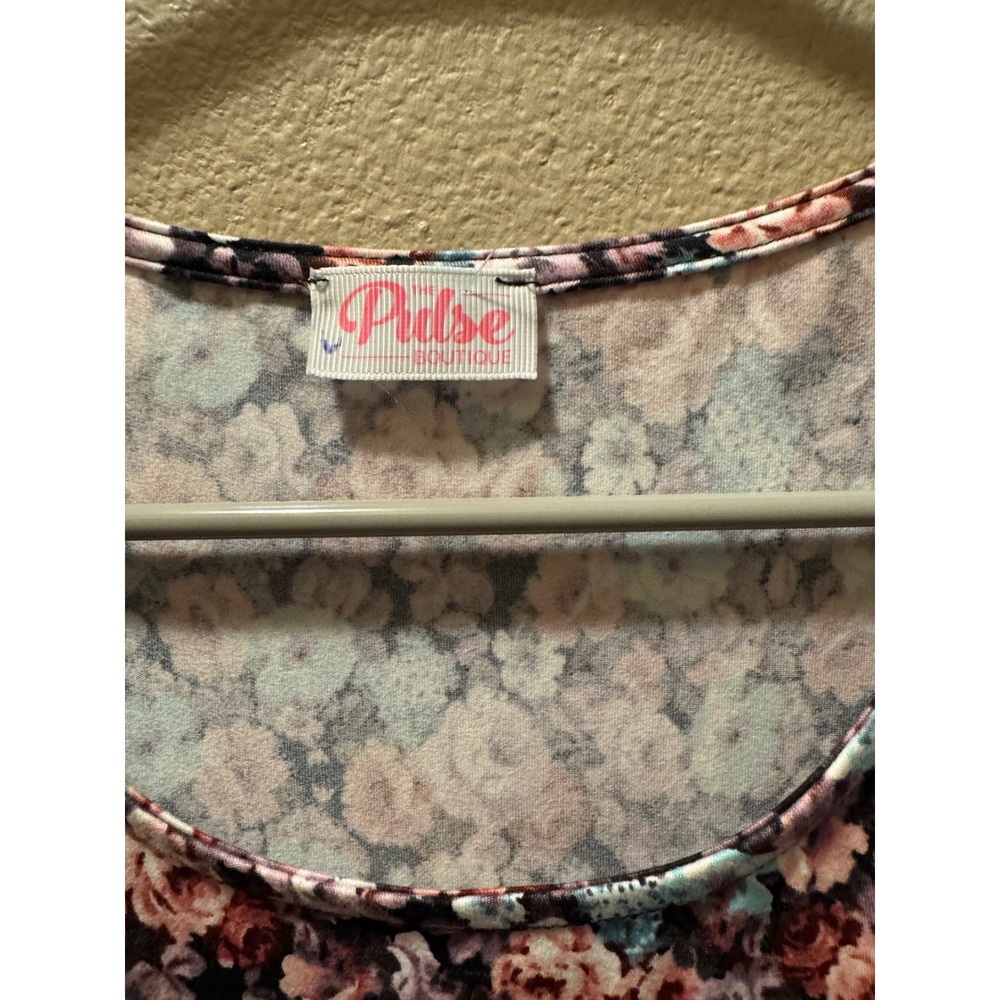 Pulse Boutique Floral Ruched Side Tulip Hem Sheath Dress Pink Blue Large P16042 - Picture 6 of 7